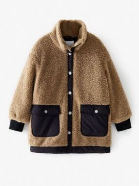 Zara Girl’s Tan Teddy Coat with Black Lining 11-12